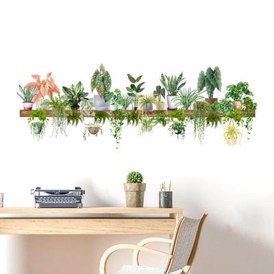 1 Pièce Plante en Pot Verte Peinte Stickers Muraux Salon Cuisine Maison Fond Décoration Papier Peint Stickers Muraux Auto-Adhésifs