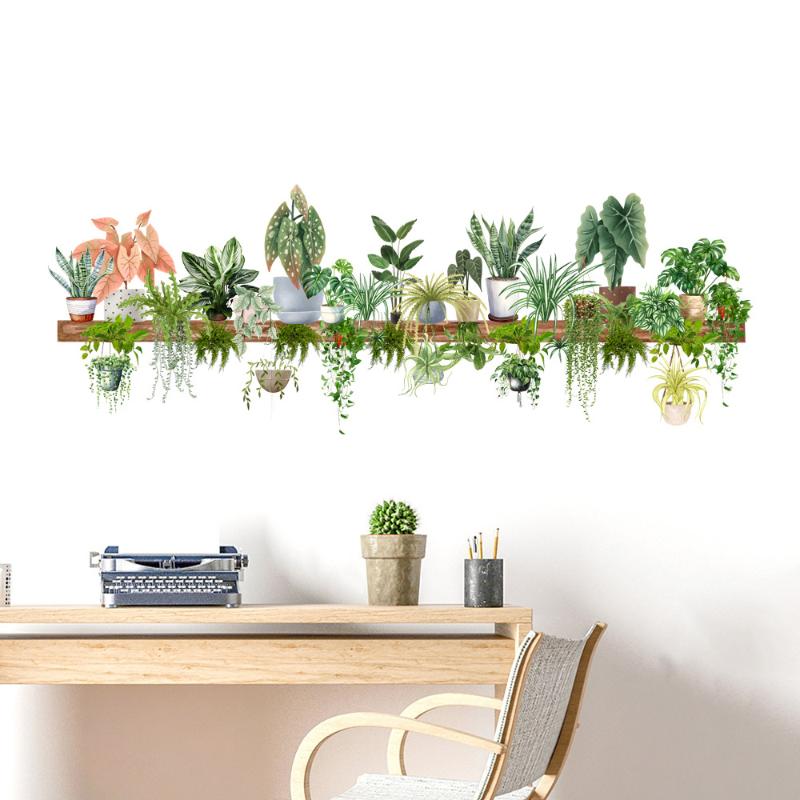 

1Pc Painted Green Potted Plant Wall Stickers Living Room Kitchen Home Background Decoration Wallpaper Wall Decals Self-Adhesive зелёный