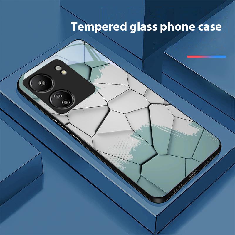 Geometrisches Muster Für Xiaomi Redmi 13C Note13 12 Pro Plus 5G Note 9 13T Pro POCO X6 F5 F6 Schwarze Handyhülle aus gehärtetem Glas