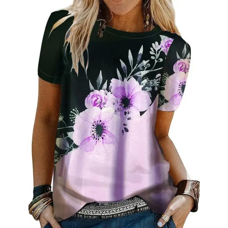 Short Sleeves Floral Pattern Women Street T-Shirts Summer 3D Flower Printing Lades Casual T Shirt 6XL Plus Size O-Neck Tops