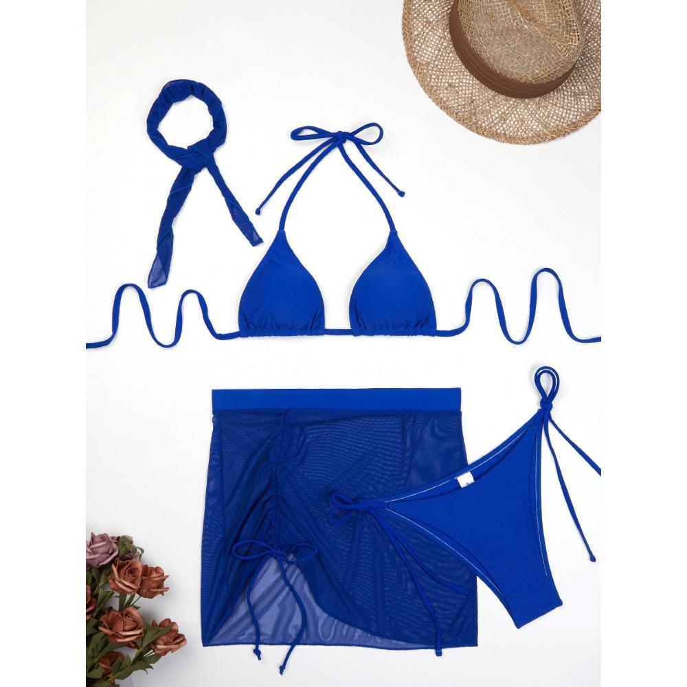 Europäischer und amerikanischer Schnür-Mesh-Split-Badeanzug Sexy vierteiliger Bikini