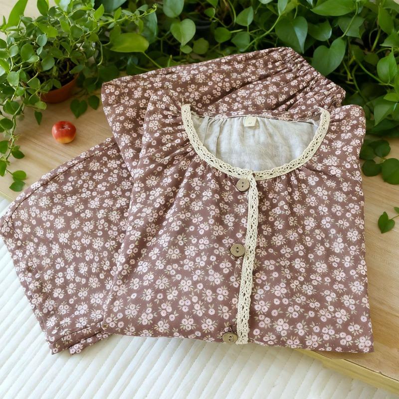 2026 New Spring and Autumn Women's Pajama Set 100% Cotton Gauze Floral Long Sleeve Long Pants Two Piece Set Loose Home Clothes
