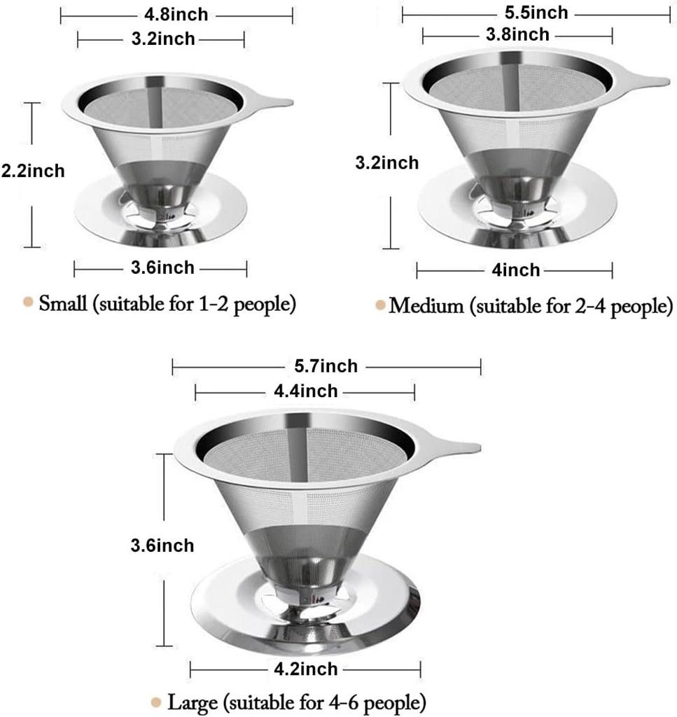 3 pcs sets Reusable Mesh Coffee Drip Filter Pour Stainless Steel Coffee Dripper Pour-over coffee funnel for Single Cup Brew