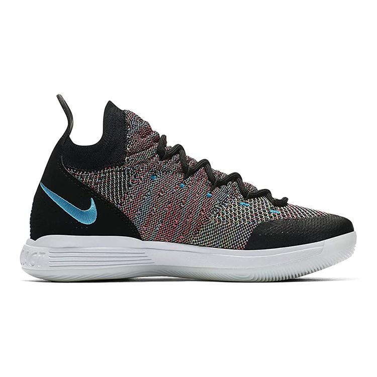 New Nike KD 11 Multi Color Flyknit Non slip Lightweight Mid Top Children's Basketball Shoes Black Purple Teenagers AH3465-001