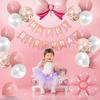 Lausatek Happy Birthday Balloon Set with and Flower Perfect for Birthday and Cute Pink Garland, Bow, Decorations, Surprises, Anniversaries,