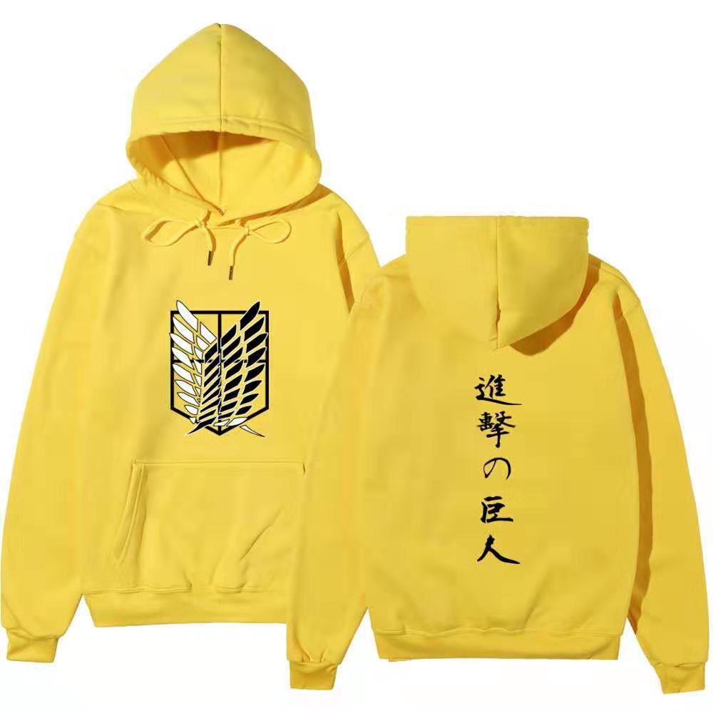 Attack On Titan Wings Of Freedom Hoodie Unisex Fleece Sweatshirt Front Logo Back Japanese Text Print Autumn Winter Pullover
