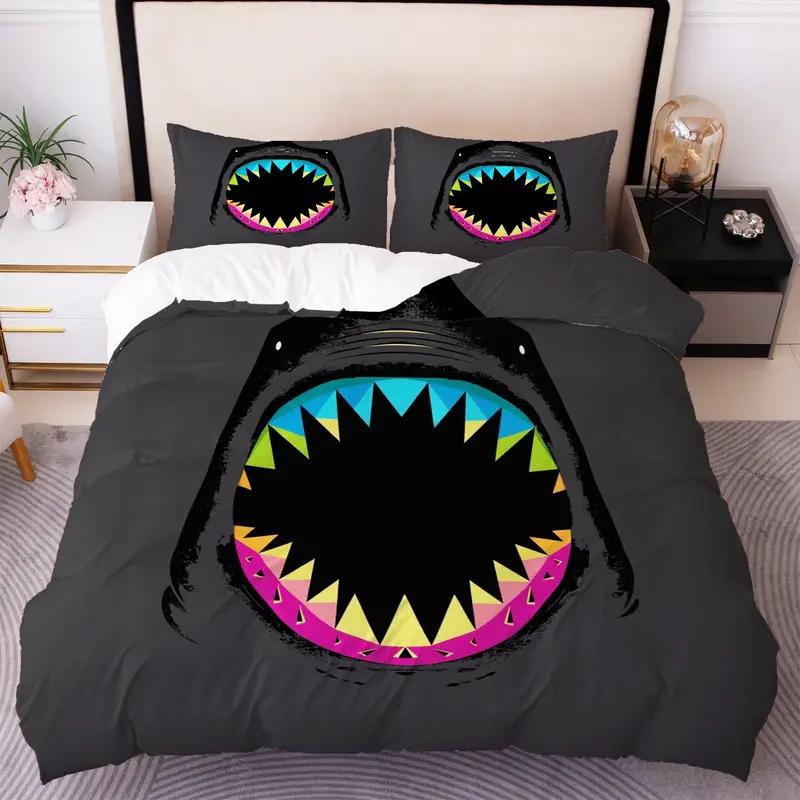 Comforter 2/3Pcs Oceanic Shark Bedding Set High-Definition Digital Print Duver 3D Pattern Soft & Skin-Friendly Bedroom