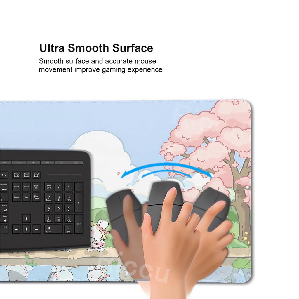 Pink Flower Kawaii Rabbit Extended Mouse Pad XXL Aesthetics Anime Carpet Offices Desk Accessories Computer Keyboard Decort Mats