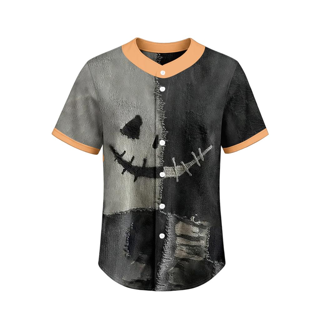 Men's Short Sleeve Halloween Print Casual Button Down Shirt for Everyday Wear
