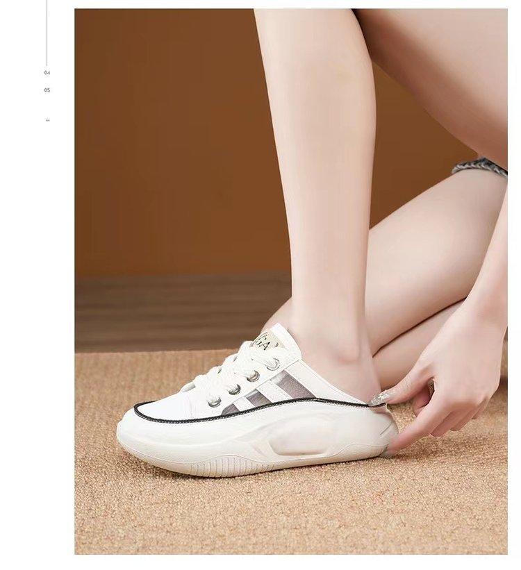 

2024 лето новая сумка голова полушлепанцы женская обувь повседневные однопедальные ленивые толстая подошва увеличивающие рост крутые шлепанцы для улицы 35 белый