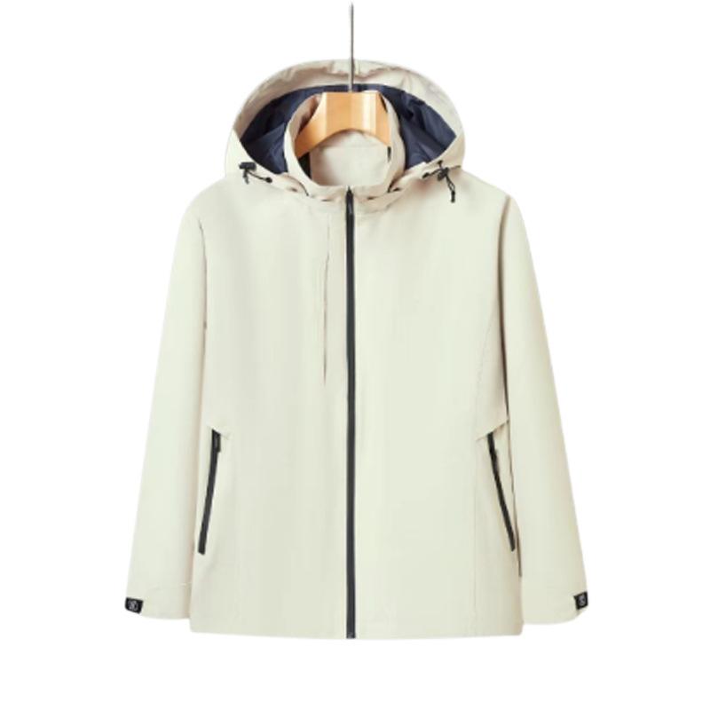 Chaqueta Fina para Hombre de Alta Transpirabilidad de Una Capa Orificio de Ventilación Oculto Impermeable Cremallera Grande Gorro Desmontable Clip