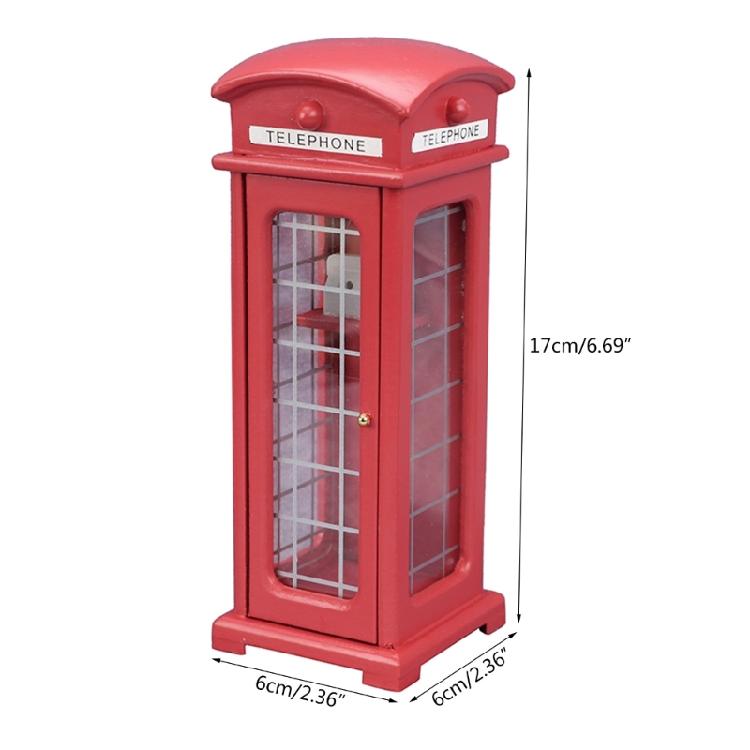 Miniature Ornament for 1:12 Dollhouse Red Phone Booth Photo Prop Birthday Gifts