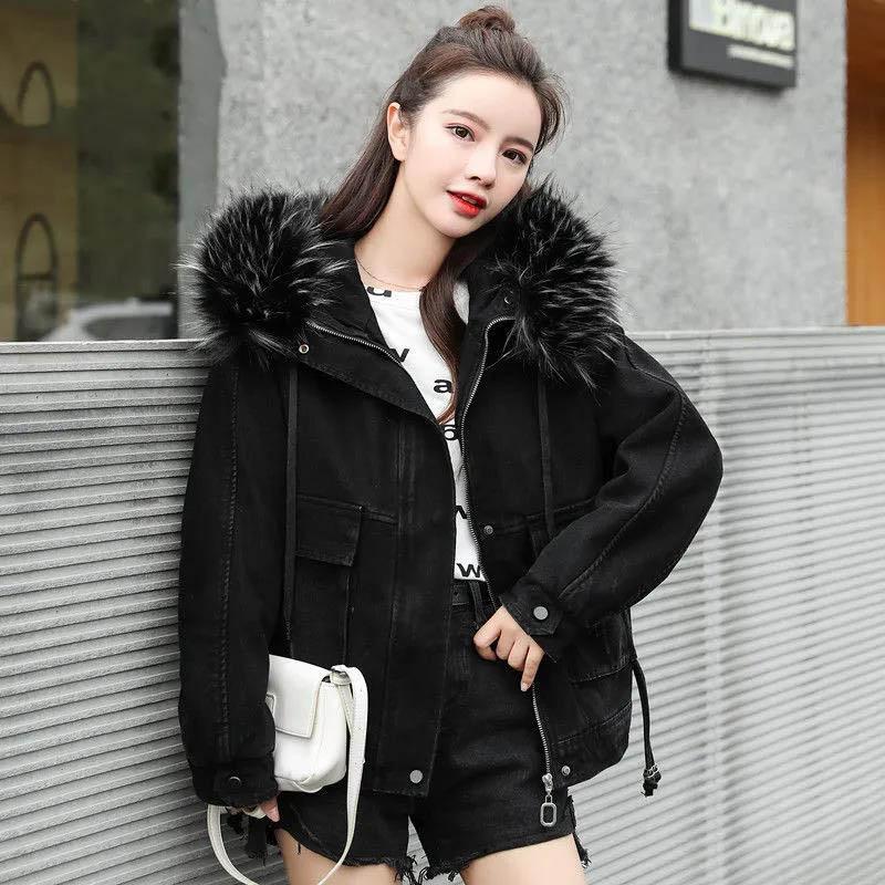 Plus Velvet Thick Denim Cotton Jacket Women S Black Short Loose Pie To Overcome The Tide Of Coat At Affordable Free Real Reviews With Photos Joom Plus Velvet Thick Denim Cotton Jacket, Womens Black Short Parka Coat
