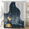 Outdoor Camping Shower Curtain Moon Stars Forest Tents Print Bath Decor Waterproof Fabric Decoration