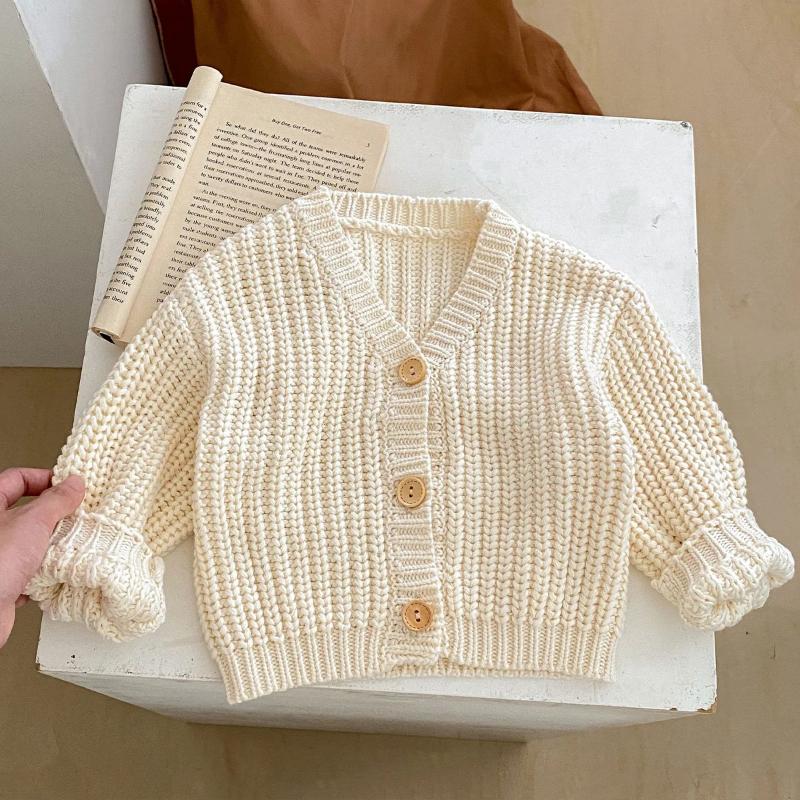 Internet Celebrity Trendy Style Baby Girl Infant Pearl Knit V-neck Sweater Newborn Long Sleeve Cardigan