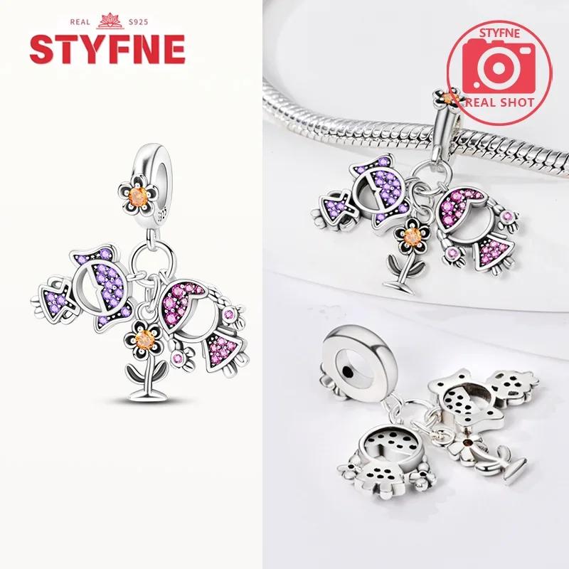 925 Silver Sisters On Swing Heart Charm Beads DIY Bracelet Fine Jewelry Gift for Women Sister Forever