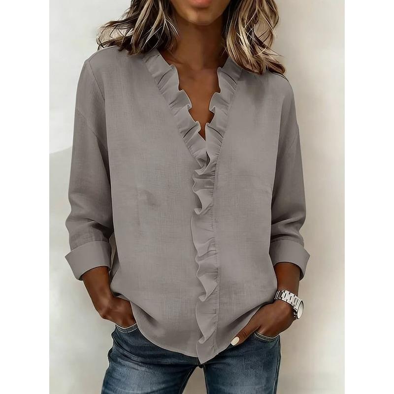 Spring Women's Fungus Edge Long Sleeve Cotton Shirt