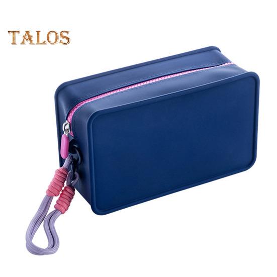 

Силиконовая косметичка, органайзер для кистей для макияжа, застежка-молния, большая вместительная водонепроницаемая косметичка, портативная косметичка L темно-синий