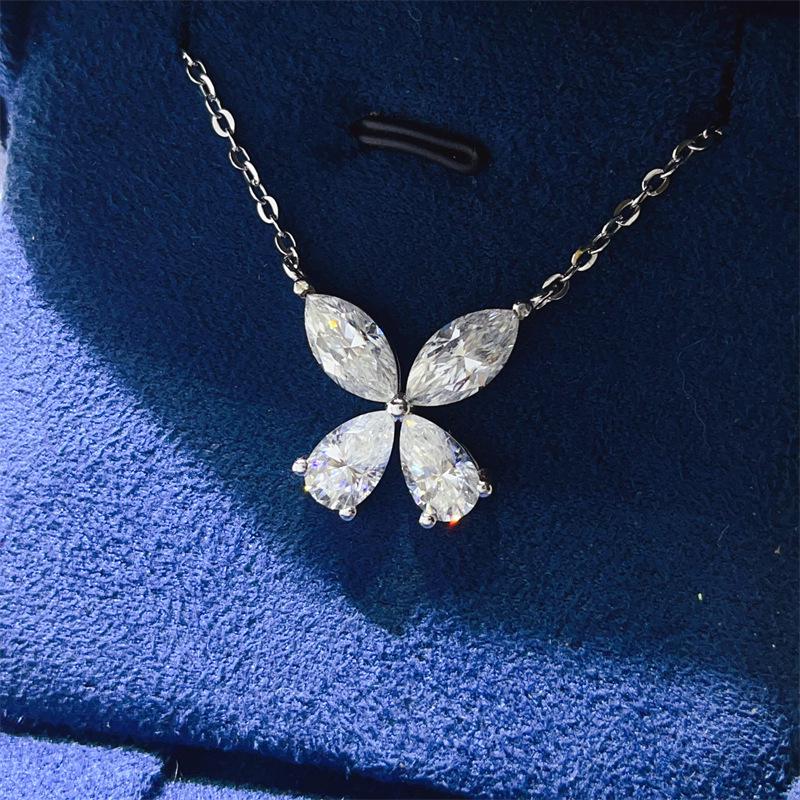 4 Carat D Color Moissanite Four-Leaf Clover Pendant Necklace for Women - Versatile Jewelry for Evening Gown or Wedding Dress
