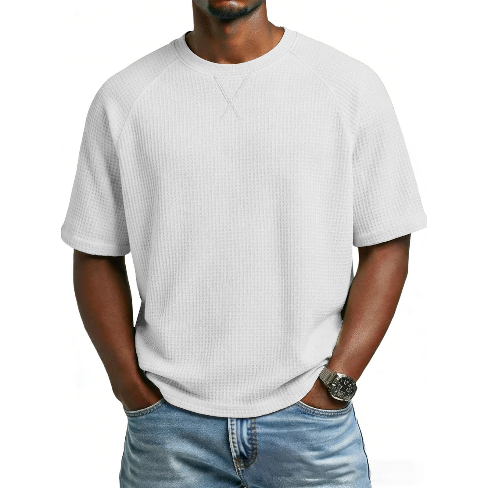 Men s -Knit Raglan Sleeve Round Neck Short Sleeve M белый