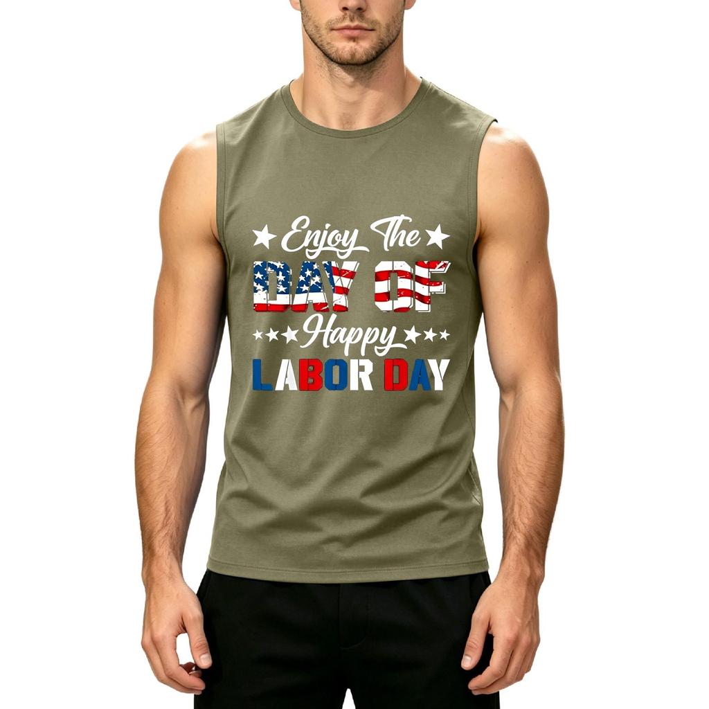 Men Sleeveless Tank Top Casual Muscle Shirt Lightweight Summer Workout Gym Athletic Fit Printed Design