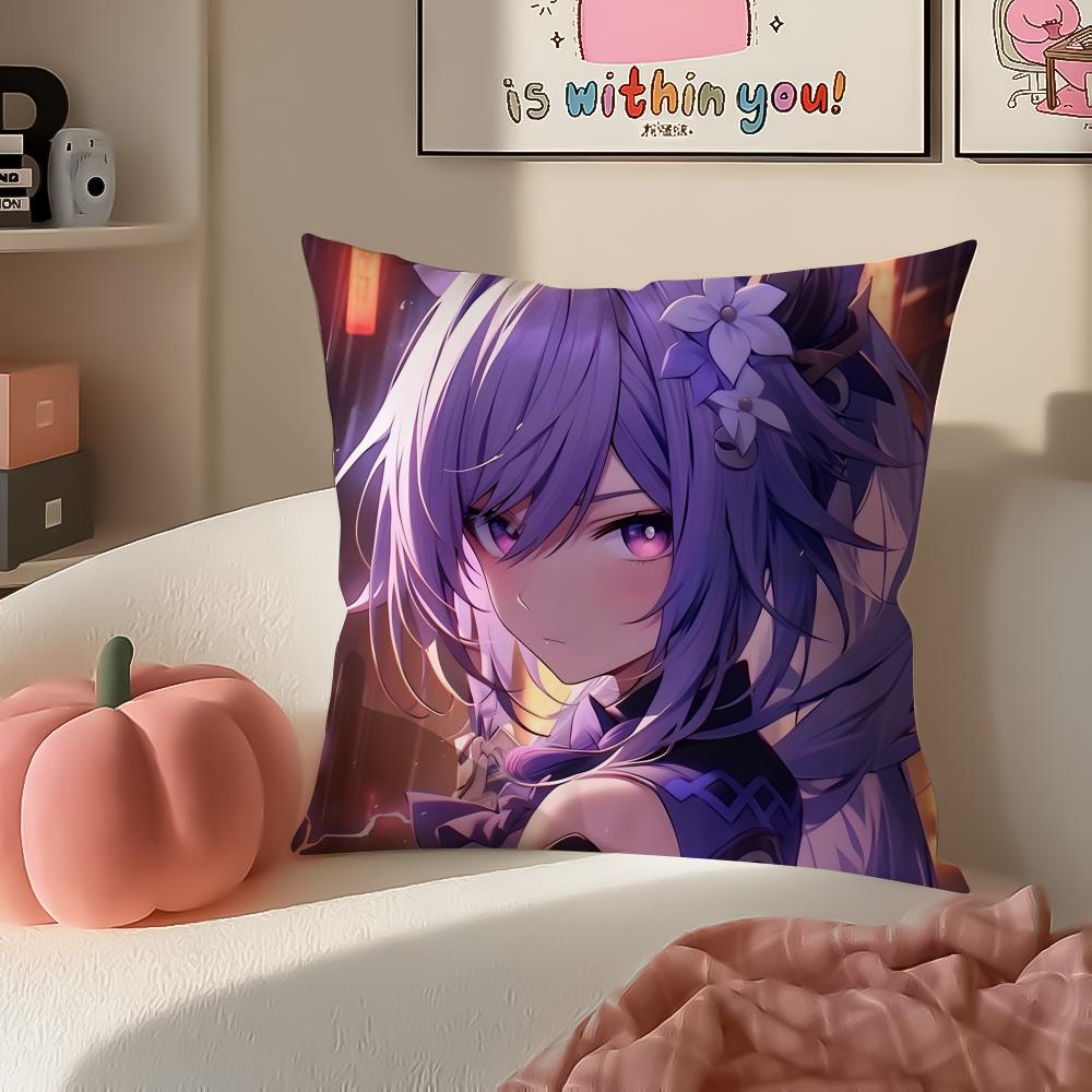 Game Genshin Keqing Cushion Cover Pillowcase Short Plush Invisible zipper Room Sofa Cushion Cover