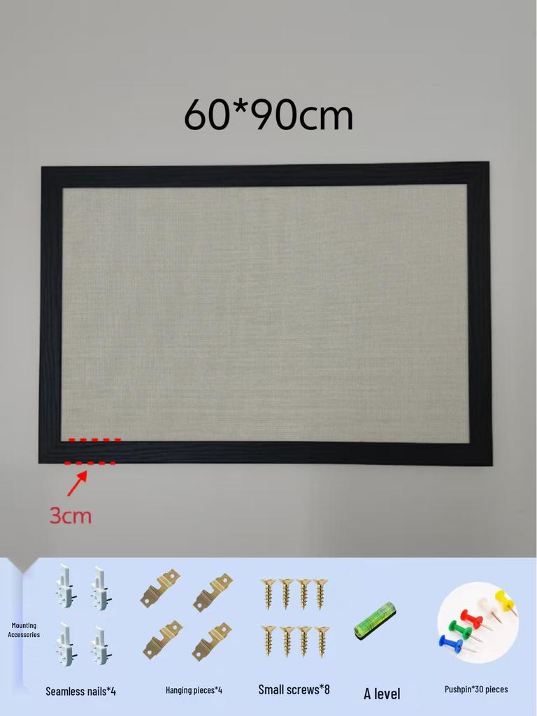 Black Frame Burlap Cork Board: Wall-Mounted Photo & Message Display for Kindergarten Theme