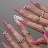 24 Pièces Vert Oeil de Chat Dégradé Longs Stiletto Press On Nails Avec Fleurs 3D Couverture Complète Faux Ongles