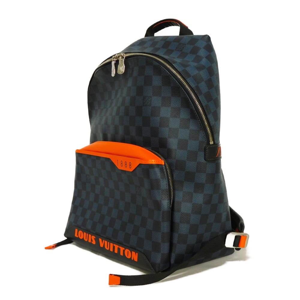 Used 12564 Discovery Daypack N40157 7927 Logo Navy 19AW Damier Cobalt Lace Orange Men's from Japan AUTHENTIC