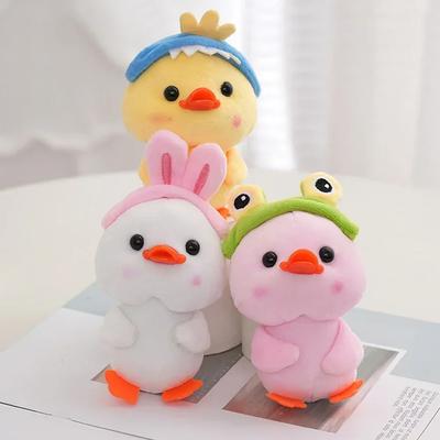 12cm Creative Cute Little Yellow Duck Cartoon Cafe Duck Keychain Pendant Plush Toy Stuffed Toy Doll with Hat Plush Duck Toy