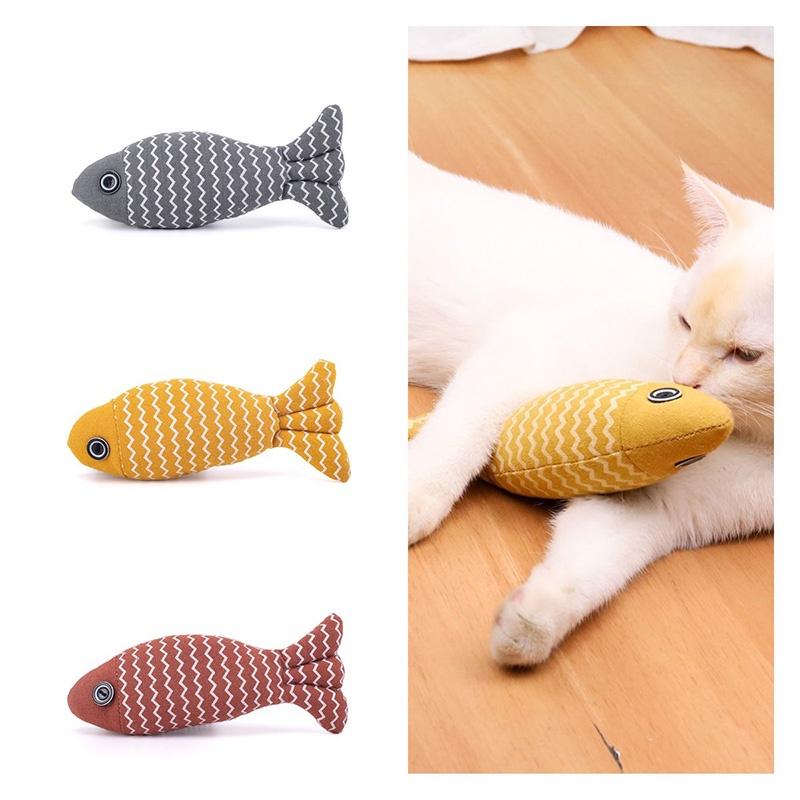 New Cross-border Pet Cat Toy Striped Linen Wave Fish For Self-entertainment