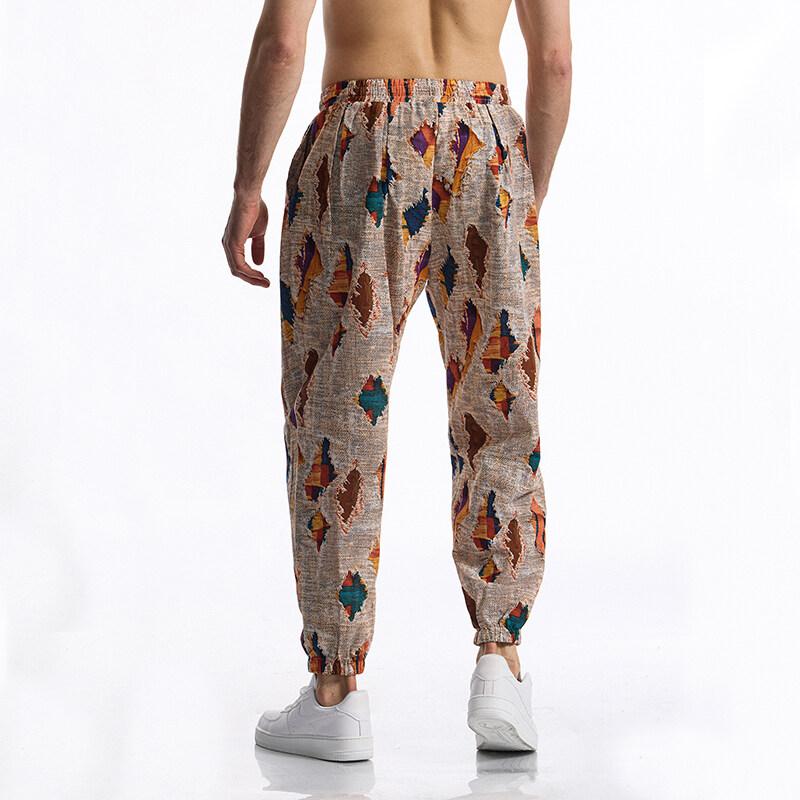 Summer Cotton Linen Men's Casual Drawstring Graphic Print Boho Tribal Vintage Pants Outdoor Activities Trousers Running Jogger