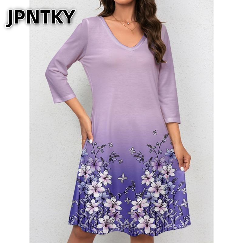 JPNTKY Fashion Autumn Winter Long Sleeve O-Neck Casual Dresses