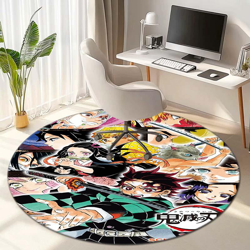 Classic Japanese-style Cartoon Demon Slayer Round Rug, Home Soft Decorative Anti-slip Yoga Mat and Chair Mat, Outdoor Floor Mat Carpet K10