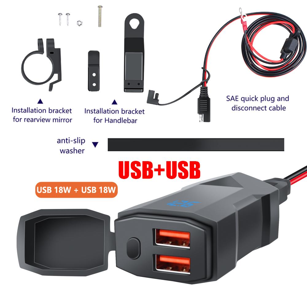 PD+QC3.0 Motorcycle USB Fast Cellular Charger Handlebar Type C Port Socket Connector With Cell Mobile Voltmeter Digital Charge