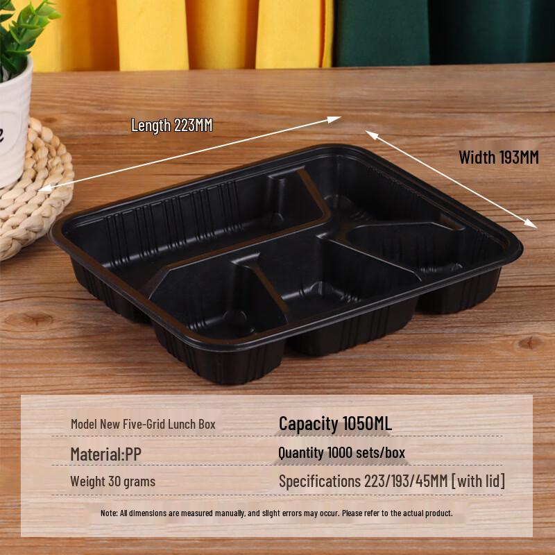 

Handun 5-Compartment Disposable Meal Box with PP Lid