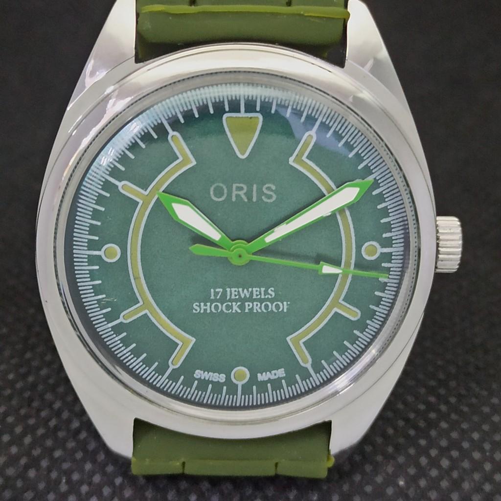 VINTAGE ORIS WINDING SWISS MENS REFURBISHED WRIST GREEN WATCH 558a-a296522-1
