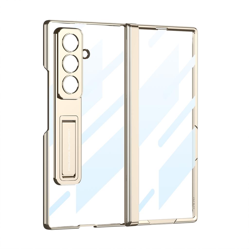 Magnetic Hinge Plating Clear Case for Samsung Galaxy Z Fold 7 Front Screen Glass Protective Stand Cover for Galaxy Z Fold7 Case