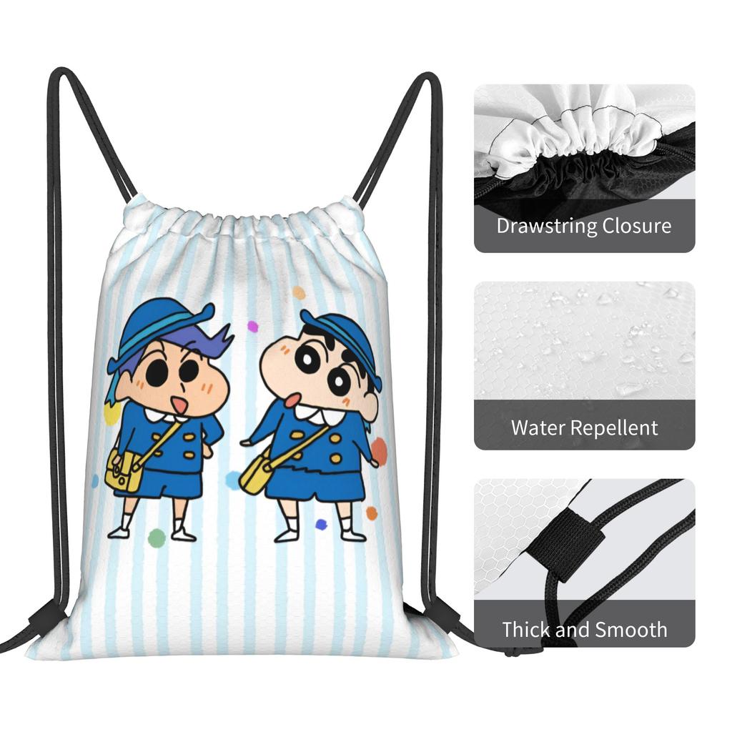 Custom Crayons Shins Chans Drawstring Backpack Bags Women Men Lightweight Cartoon Gym Sports Sackpack Sacks for Training