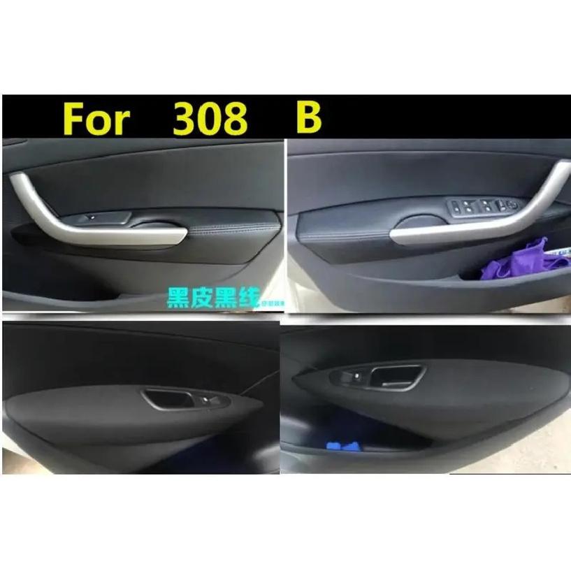 For Peugeot 308 (2009-14)Microfiber Leather Car Door Armrest Panel Protective Cover car accessories interior with Mount Fittings