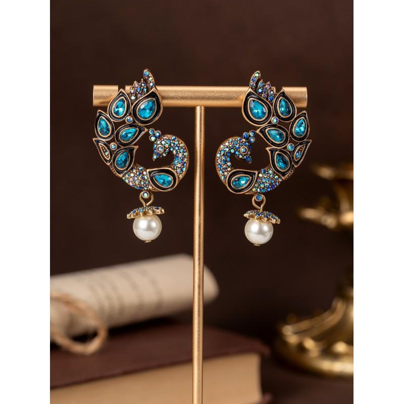 Vintage Set With Diamonds Peacock Pearls Tassel Earrings Court Style