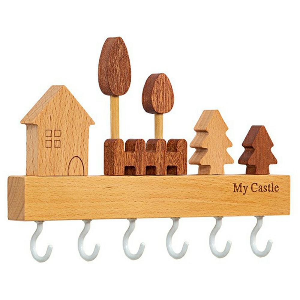 Rustic Wooden Key Hanger with 6 Hooks Wall Mounted Home Entryway Organizer A