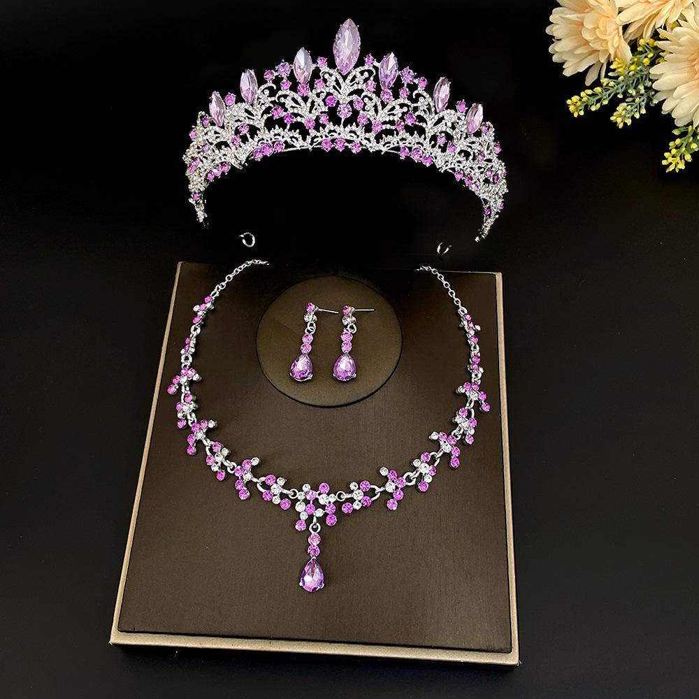 New Bridal Tiara Necklace Three-piece Set Crown Wedding Accessories Bridal Set
