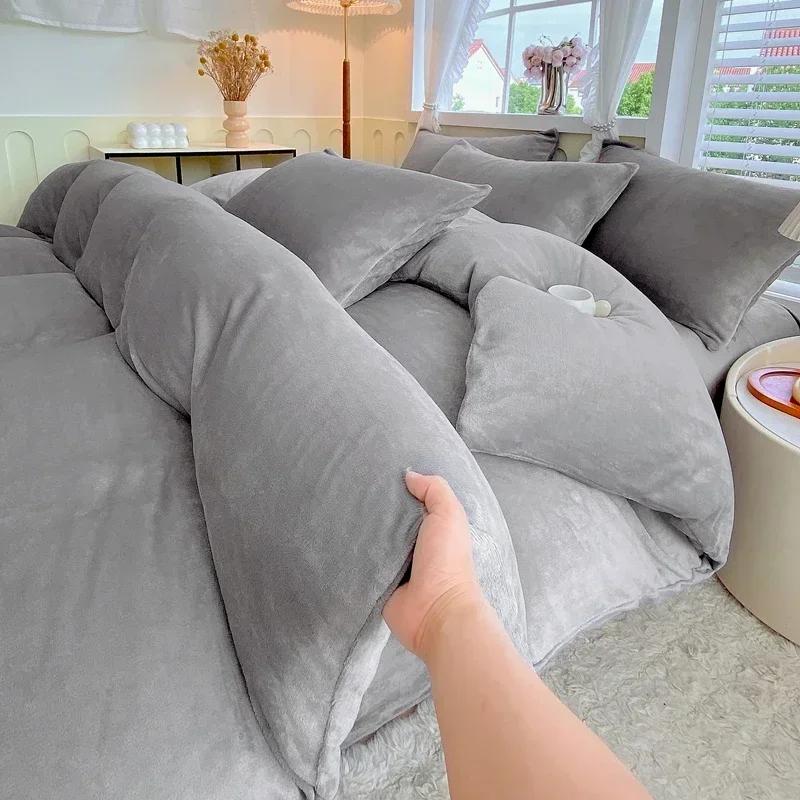 Nouvelle Housse de Couette Couleur Unie Haute Grammage Velours Laitier Article Unique Épaisse Chaude Polaire Grande Taille Literie Lit Double