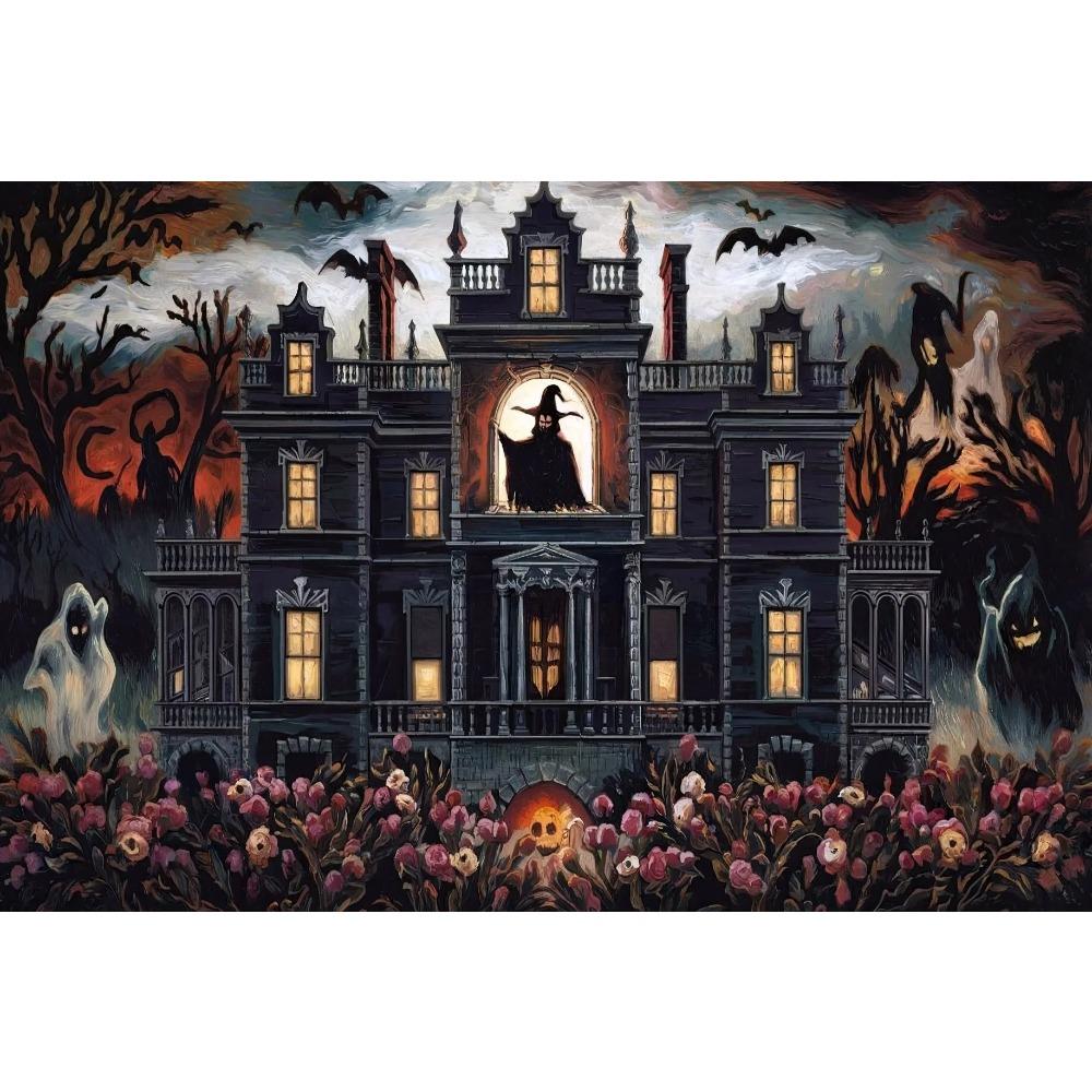 Dark Vintage Witch Halloween Posters Haunted House Pumpkin Girl Creepy Mansion Canvas Painting Wall Art Pictures Home Room Decor