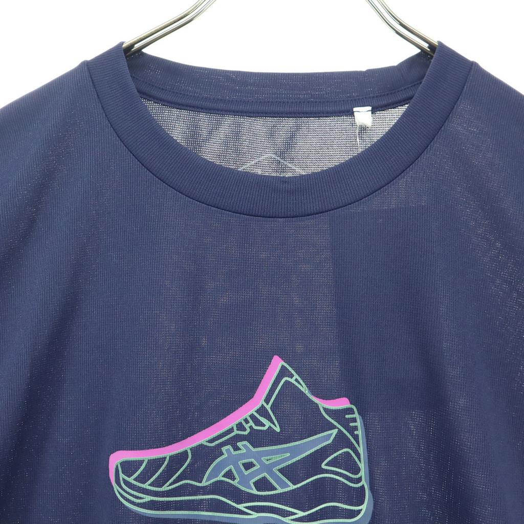 Unused Asics Print Short Sleeve Round Neck T-shirt M Navy Men's Used