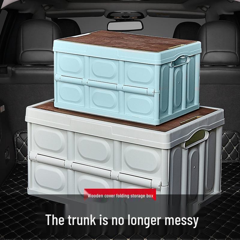 Portable Dual-Use Car and Home Folding Storage Box with Wooden Lid
