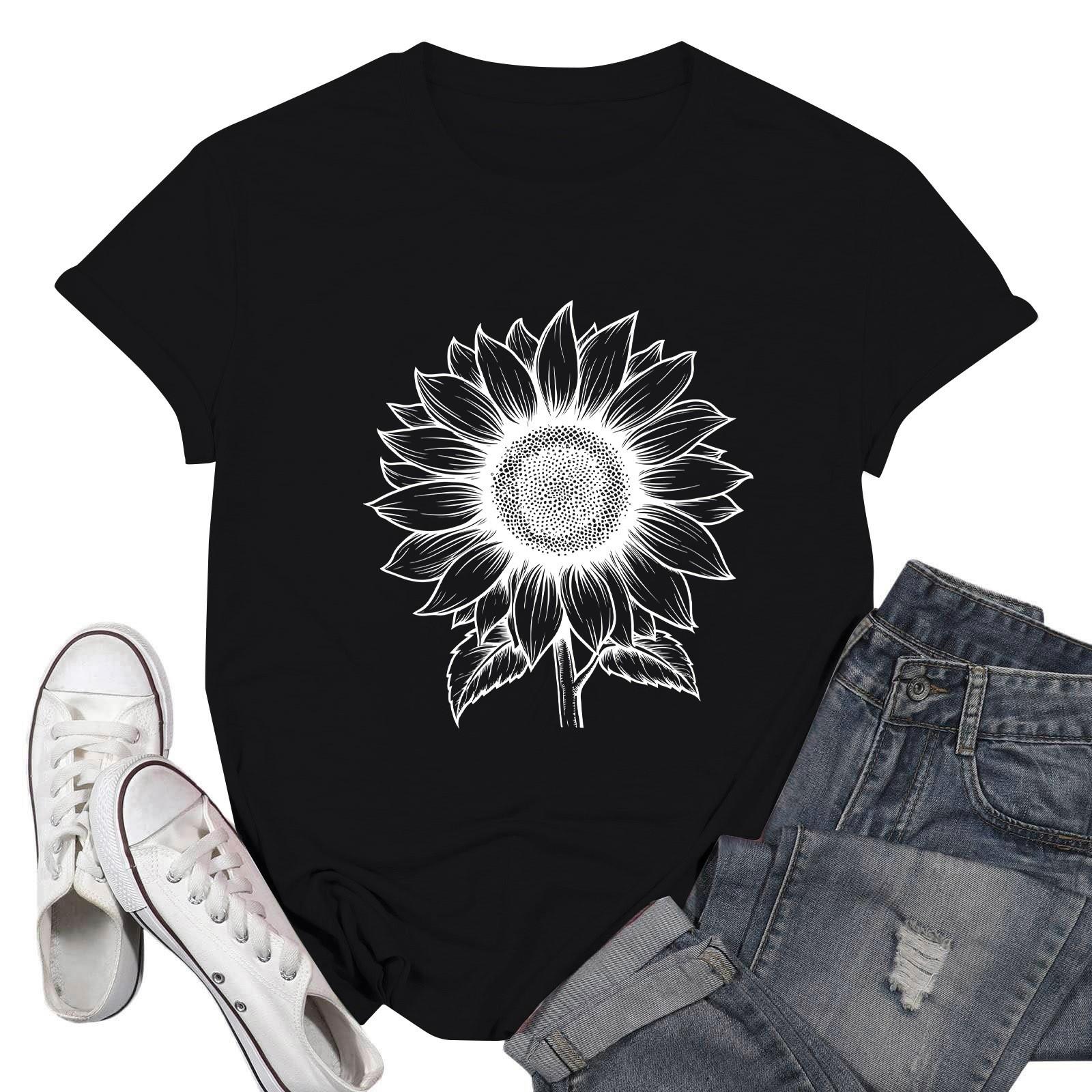 

Women s Fashion Casual Printed Short Sleeve Round Neck Pullover Tops XXXL чорний