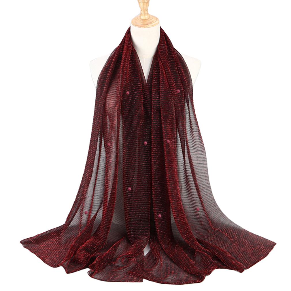 Women's Elegant Pleated Shawl Scarf, Lightweight Breathable Scarf with Beads, Versatile Sunscreen Shawl for Daily/Party