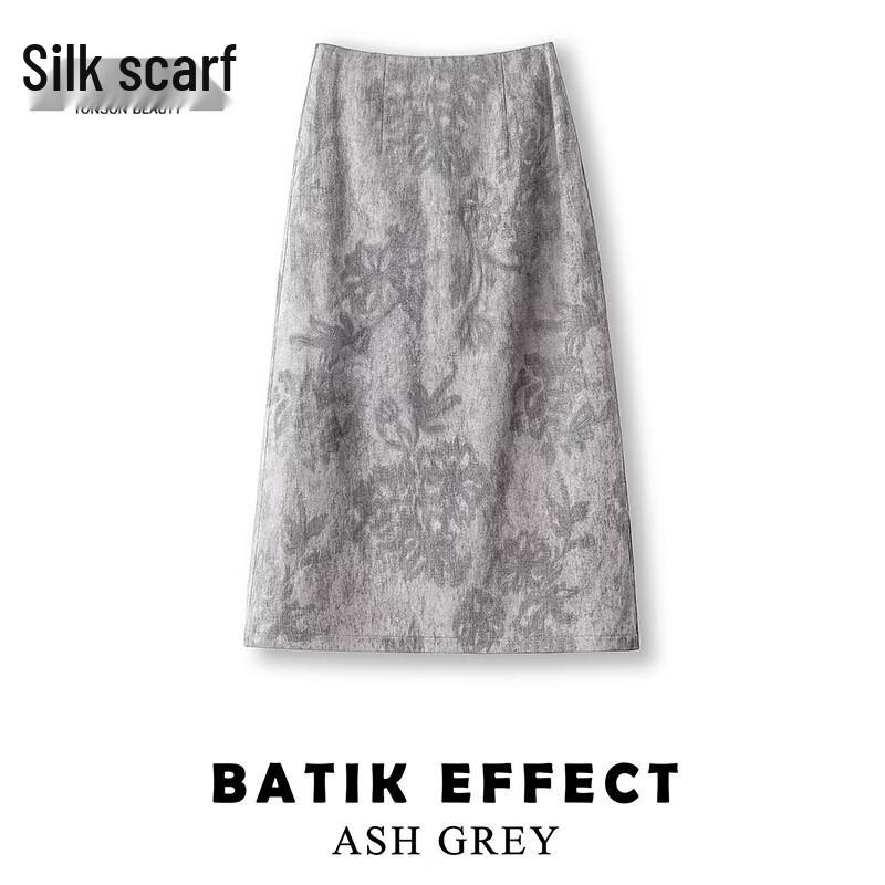 Elegant Floral Print Slit A-Line Midi Skirt XL